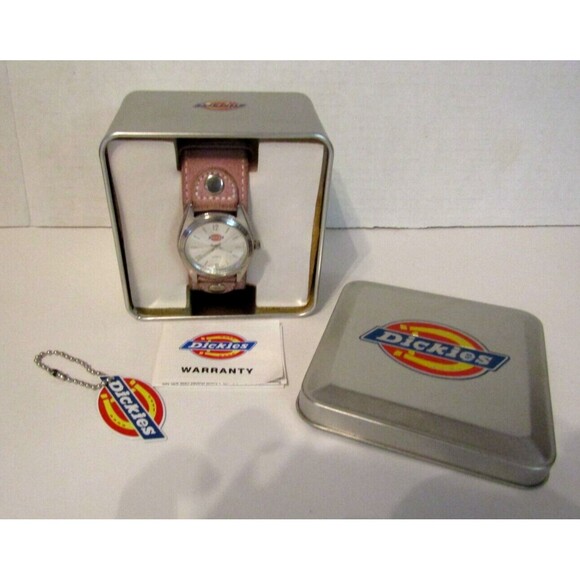 Dickies Quartz Watch Vintage Pink Suede Leather Band With Box Papers Tag Womens - Picture 1 of 8